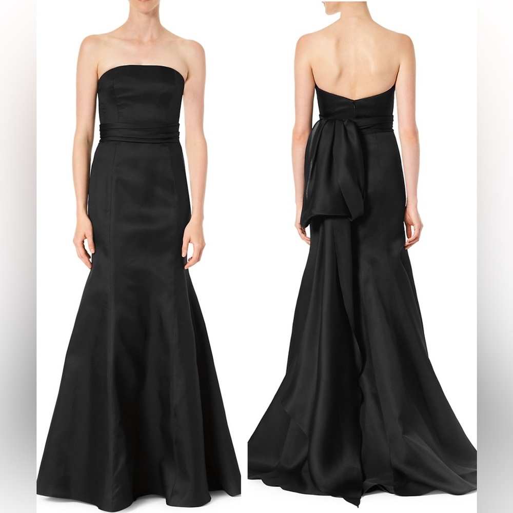 Carolina Herrera Icon Waist-Knot Silk Trumpet Gown Black Dress